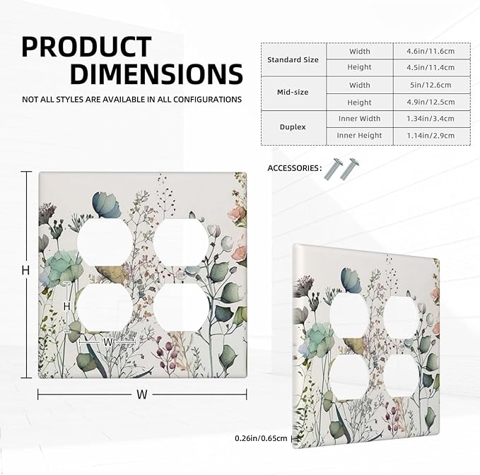 Beige/Cream Vintage Wildflower Flower Blossom 2 Gang Double Duplex Combo Wallplate Spring Garden Border Bloom Rustic Floral Receptacle Outlet Covers Two Gang Dual Device Light Switch Cover Faceplate