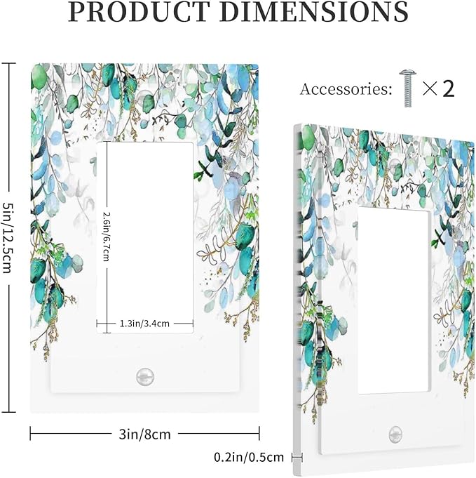 Decorative Outlet Covers Bohemian Green Eucalyptus Leaf Pine Leaves 1 Gang Single Decora GFCI Device Light Switch Covers Plate 1 Rocker Wall Plate Jumbo Switch Cover Plate