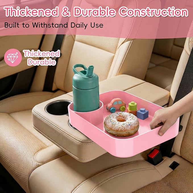 Kids Car Seat Tray, Travel Tray with Cup Holder for Toddler Baby, Kids Car Seat Food Snack Organizer for Road Trip, Stroller Snack Organizer Travel Must Haves Toddler Must Haves (Blue+Pink, 2 Packs)