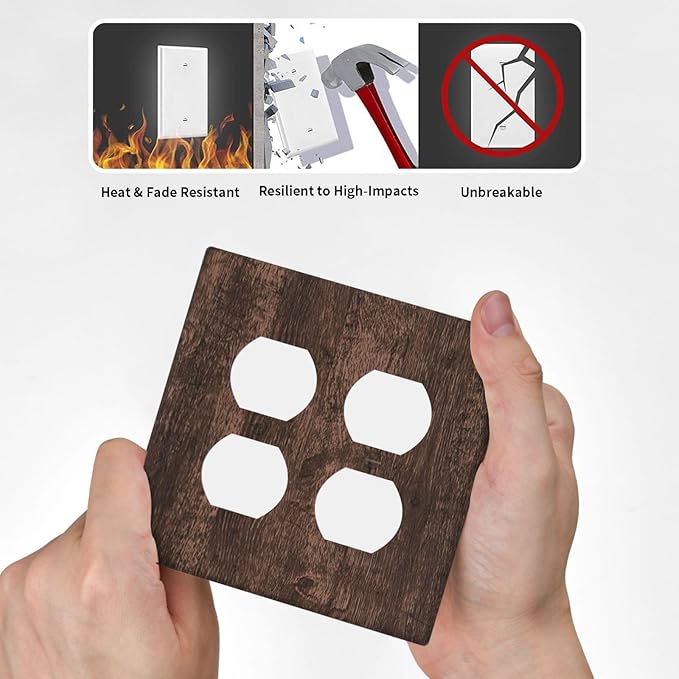 Brown Dark Wood Plank Rustic Vintage Print Outlet Covers 2 Gang Double Duplex Decorative Light Switch Covers Electrical Wallplates Socket Faceplate for Farmhouse Home Decor