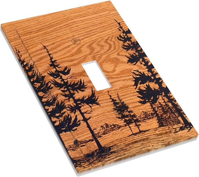 Pine Forest Natural Scenery Silhouette Wood Grain Decorative Light Switch Cover 1 Gang Single Toggle Device Electrical Faceplate Switchplates Decorator Outlet Wall Plate for Farmhouse Home Decor