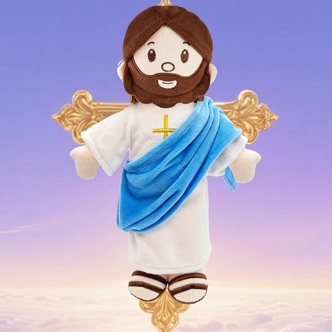 Jesus Plush Doll Jesus Plushie Stuffed Toy Christian Stuff Religious for Kids Christening Easter 13" (Blue)