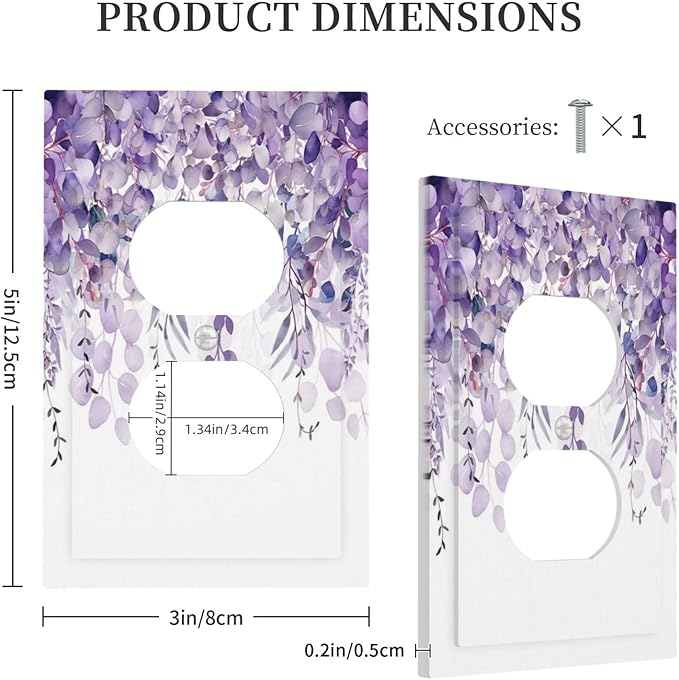 Purple Plants Leaves Eucalyptus Vine Floral Flowers Outlet Covers 1 Gang Duplex Light Switch Cover Decorative Switch Plates Electrical Receptacle Faceplate Wall Plate for Bedroom Living Room Decor