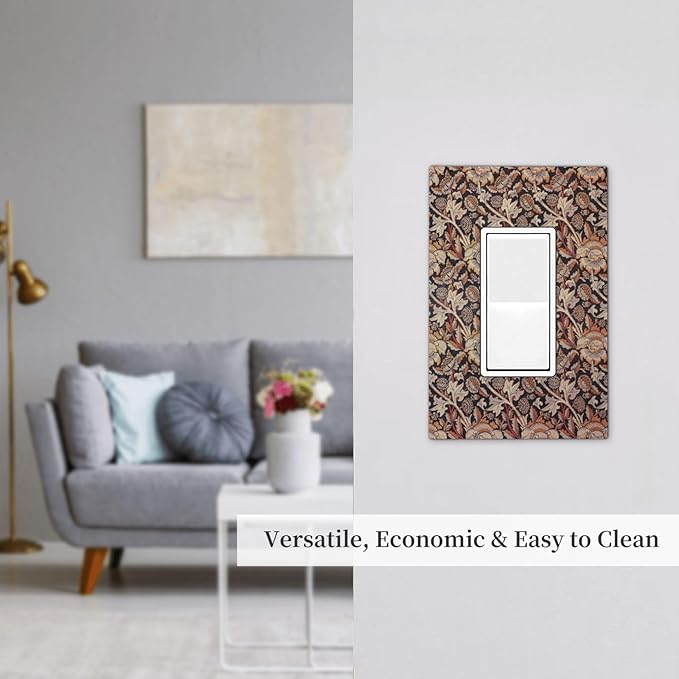 Decorative Outlet Covers Vintage William Morris Floral Plants 1 Gang Single Rocker Light Switch Cover Plate Wall Plates GFCI Faceplate for Bedroom living Room Decor
