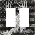 Rustic Hunting Forest Camo American Flag Deer Elk Moose Antlers Wildlife 2 Gang Electrical Decora/GFCI Device Wallplate Double Decorator Rocker Outlet Light Switch Cover Electrical Faceplate Dimmer