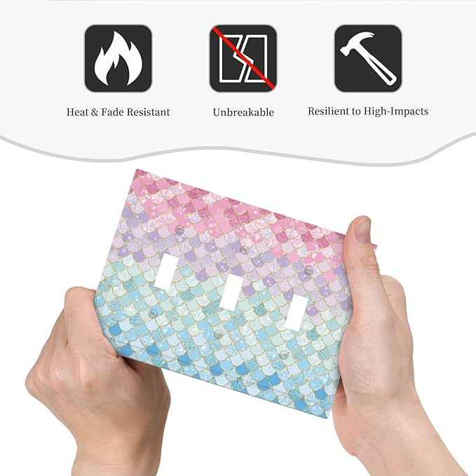 Colorful Mermaid Scales 3 Gang Light Switch Plate Decorative Triple Toggle Wall Plate Cover Electrical Faceplate Swichcovers for Girls Bedroom Kids Baby Nursery Living Room Bathroom Art Panel Decor