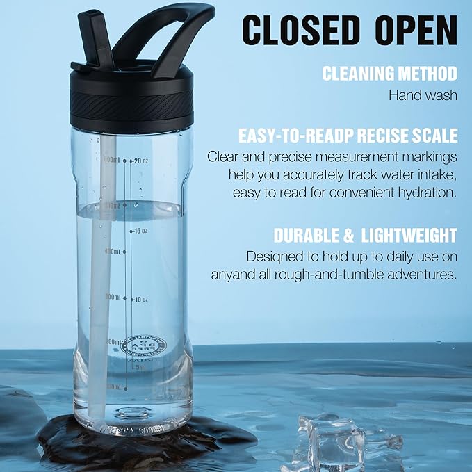 OLDLEY 20 kids Water Bottle with Straw,Tritan BPA-Free,Leak-Proof Design for Travel,Home, School, (Clear)