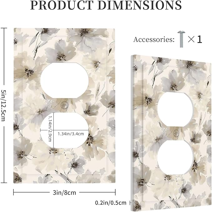 Outlet Covers Beige Flower Watercolor Flower 1 Gang Duplex Light Switch Cover Plate Decorative Switch Plate Covers Electrical Socket Cover for Bedroom Home Decor