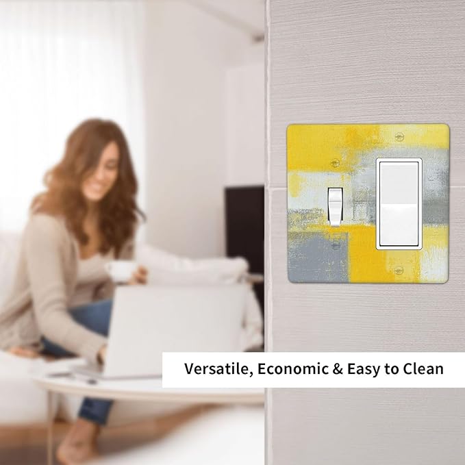 Light Switch Cover Retro Modern Gray Yellow Ombre Abstract Art 2 Gang Toggle Rocker Combo Socket Cover Wall Plates Decorative Switch Plates and Outlet Covers for Bathroom Bedroom Decor