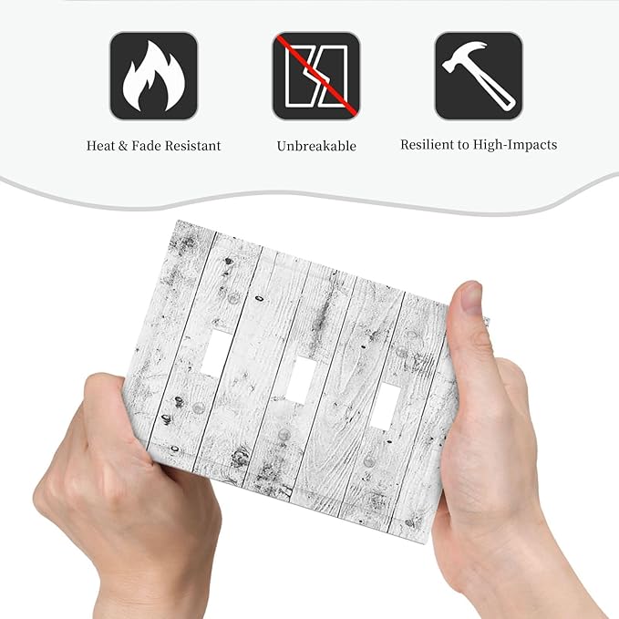 Decorative Switch Plates Rustic White Grey Wood Grain 3 Gang Wall Plate Faceplate Triple Toggle Light Switch Cover Electrical Wall Panels for Farmhouse Home Decor