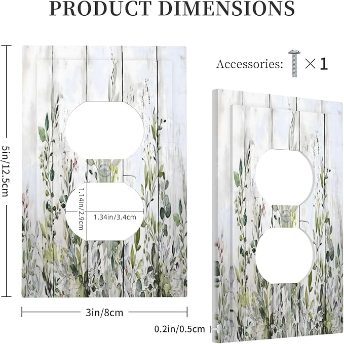 Sage Green Eucalyptus Rustic Country Botanical Leaf Flower Outlet Covers 1 Gang Duplex Light Switch Cover Decorative Switch Plates Electrical Receptacle Faceplate Wall Plate for Farmhouse Bedroom
