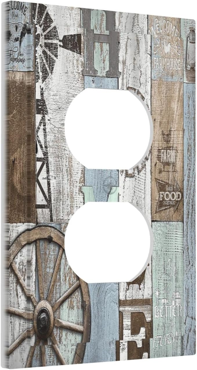 Rustic Western Barn Door Vintage Windmill Outlet Covers 1 Gang Duplex Light Switch Cover Decorative Switch Plates Electrical Receptacle Faceplate Wall Plate for Farmhouse Home Decor