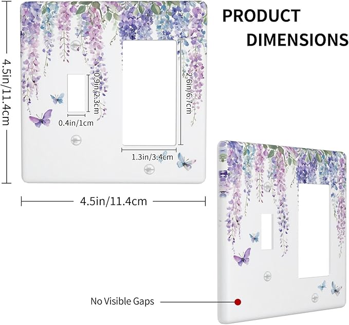 Outlet Covers Purple Flowers Watercolor Floral Butterflies 1 Toggle 1 Rocker Combination Decorative Wall Plate Electrical Switch Plates Light Switch Cover Plate For Bed Room Living Room
