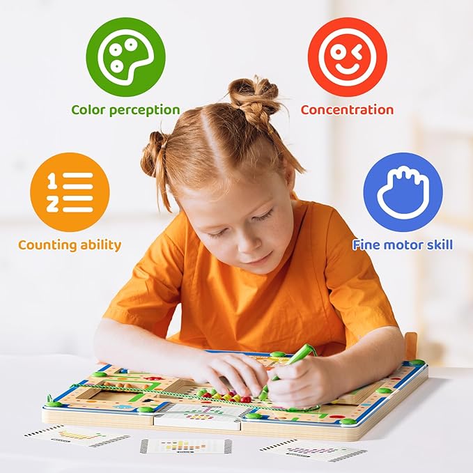 Montessori Number & Shape Puzzle Busy Board, Fine Motor Skills Educational Toy, Counting Matching Preschool Learning Toy, Early Development Sensory Gift for 3-5 Year Old Toddler Boys Girls Yellow