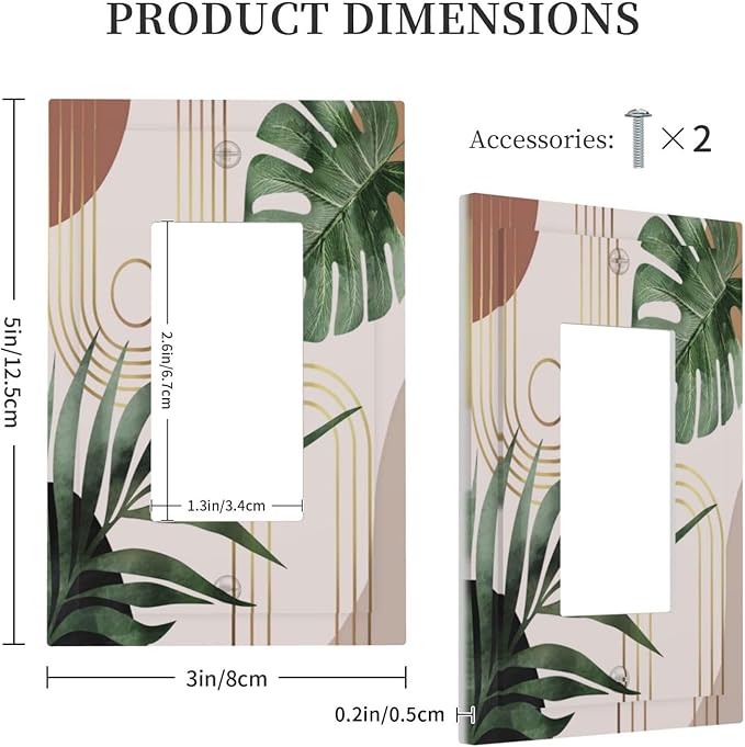 1 Gang Single Decorator/Rocker Wall Plate Mid Vintage Century Bohemian Abstract Minimalist Boho Light Switches GFCI Electrical Device Face Switchplate Plug Cover for Dimmers, Receptacle, USB Outlet