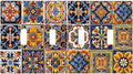 Mexican Talavera Tiles Flower Vintage Light Switch Covers Quad Toggle Electrical Faceplate 4 Gang Wall Plate Decorative Switch Plates Cover for Kitchen Bathroom Decor