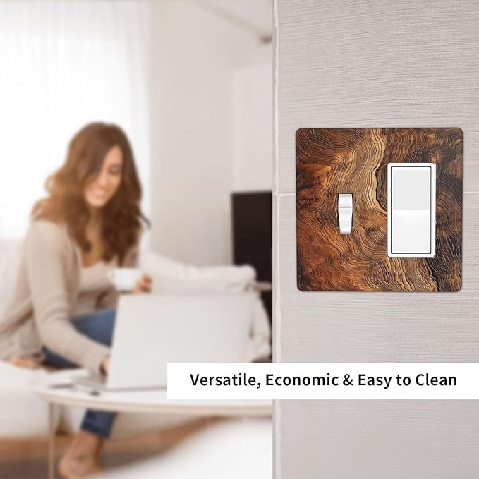 Natural Wood Grain Texture Old Tree Trunk Print Outlet Covers 1 Toggle 1 Rocker Combination Decorative Wall Plate Electrical Switch Plates Light Switch Cover Plate for Farmhouse Home Decor