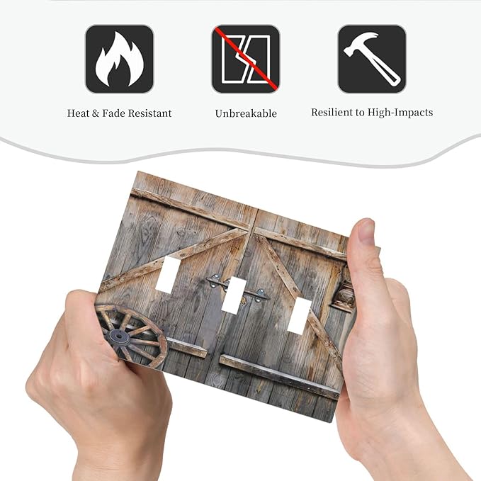 Wood Garage Barn Door Cabin 3 Gang Light Switch Cover Decorative Triple Toggle Wall Plate Electrical Faceplate Switch Plug Face Plate