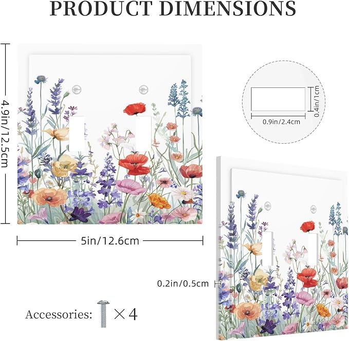 Colorful Floral Purple Lavender Flower Leaves Plants Decorative Switch Plates 2 Gang Double Toggle Outlet Light Switch Cover Wall Plate Electrical Faceplate for Bed Room Living Room Decor