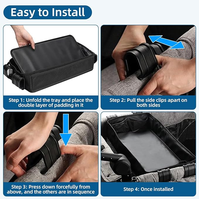 Stroller Snack Tray Compatible with Wonderfold Wagon - Upgraded with Extra Thick Base, Waterproof Faux Leather Sides & Side Mesh Pockets for Added Durability (W2 Series Thickened)