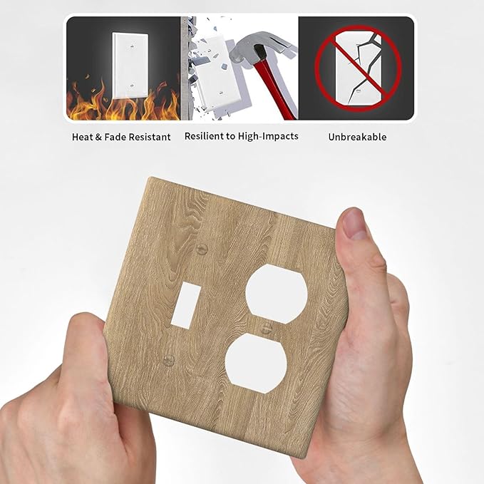 Outlet Covers Light Brown Wood Grain 1 Toggle 1 Duplex Switch Plate Covers Electrical Light Switch Cover Plate Decorative Wall Plate Socket Cover for Farmhouse Cabin Decor