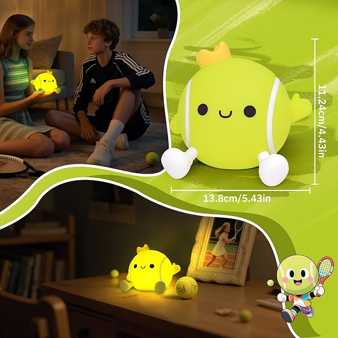 Attivolife Tennis Night Light, Tennis Ball Gifts for Kids, Rechargeable Nursery Bedroom Table Decor Dimmable LED Touch Lamp, Birthday Graduation Christmas Gift for Baby Boy Girl Teen Adult Athlete