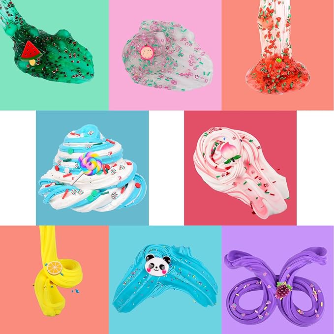 8 Pack Scented Slime kit,3 Clear and 5 Butter Slime,Peach Super Soft Non-Sticky,Jelly Cube Crunchy Crystal Slime, Birthday Party Favor,Stress Relief Toy for Kids Education