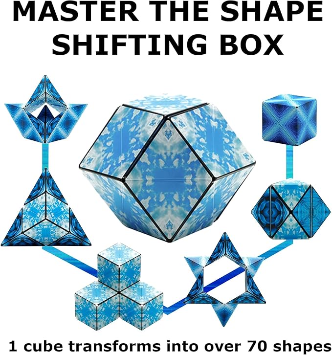 Shashibo Shape Shifting Box - Award-Winning STEM Fidget Toy with Ultra Strong Magnets - Puzzle Cube Transforms Into 100+ Shapes, Perfect Sensory Gift for Kids, Teens, and Adults (Blue Planet)
