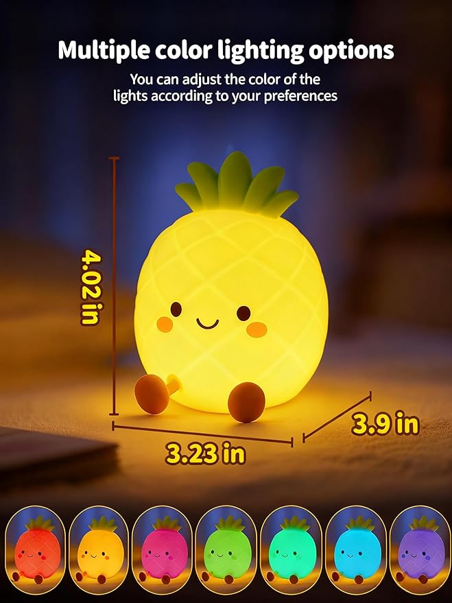Pineapple Night Light for Kids, Nursery Night Light, Bedside Touch Lamp, Cute Silicone Nightlight for Baby Toddler, 3 Level Dimmable, Christmas Gift for Baby,Adults,Toddler Girl Room Decor
