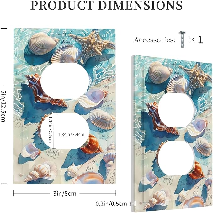 Outlet Covers Ocean Waves Starfish Conch Scallop Shell 1 Gang Duplex Light Switch Cover Decorative Switch Plates Electrical Receptacle Faceplate Wall Plate For Kids Room Nursery Decor