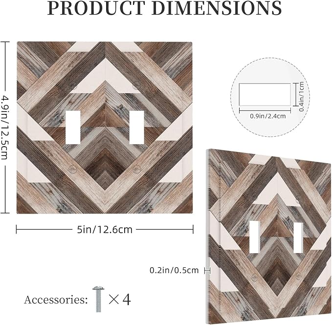 Polygon Collage Abstract Shapes Rustic Wood Panel Print Decorative Switch Plates 2 Gang Double Toggle Outlet Light Switch Cover Wall Plate Electrical Faceplate for Farmhouse Bedroom Decor