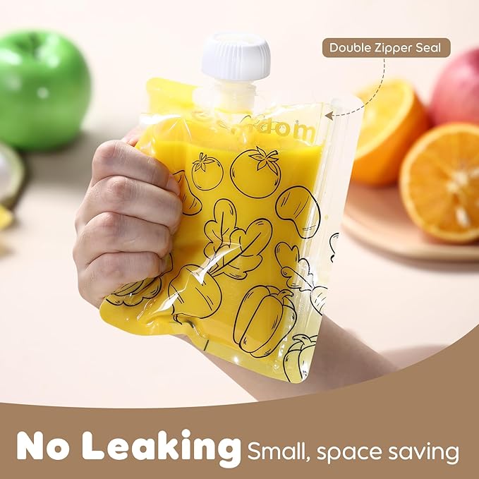 20 Pack Reusable Baby Food Pouches for Toddlers, Refillable Squeeze Pouch for Applesauce Yogurt Homemade Organic Puree Juice Snack for Baby Kids Students, Storage Containers, BPA Free, 5oz