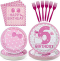 96 Pcs Pink Kitten 6th Birthday Decorations Pink Cat Plates and Napkins Disposable Tableware Set Cute Cartoon 6th Birthday Decoration for 6 Years Old Girl Cat Theme Birthdays Party Supplies Serves 24
