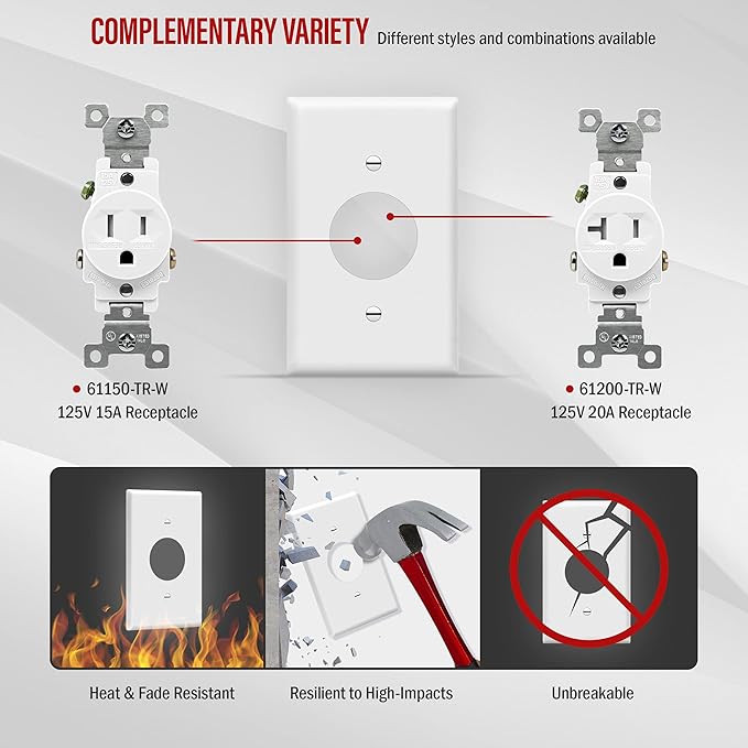 ENERLITES 1.406" Hole Single Receptacle Outlet Wall Plate, Size 1-Gang 4.50" x 2.76", Polycarbonate Thermoplastic, 8851-W, White