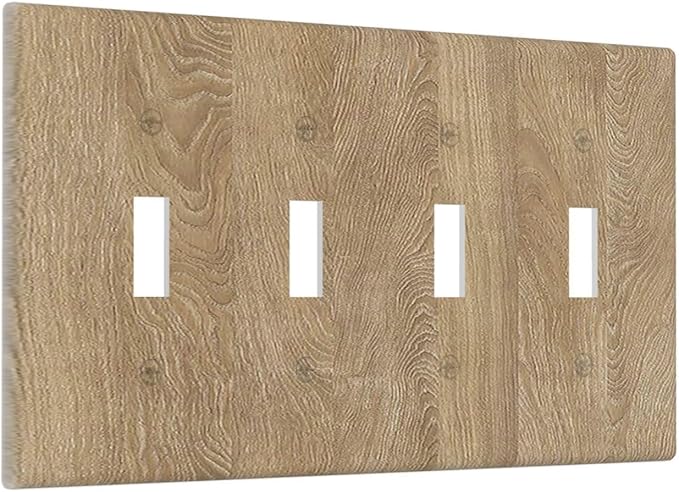 Light Switch Cover Plate Light Brown Wood Grain 4 Gang Quad Toggle Wall Plate Electrical Outlet Cover Decorative Switch Plate Covers for Farmhouse Cabin Decor
