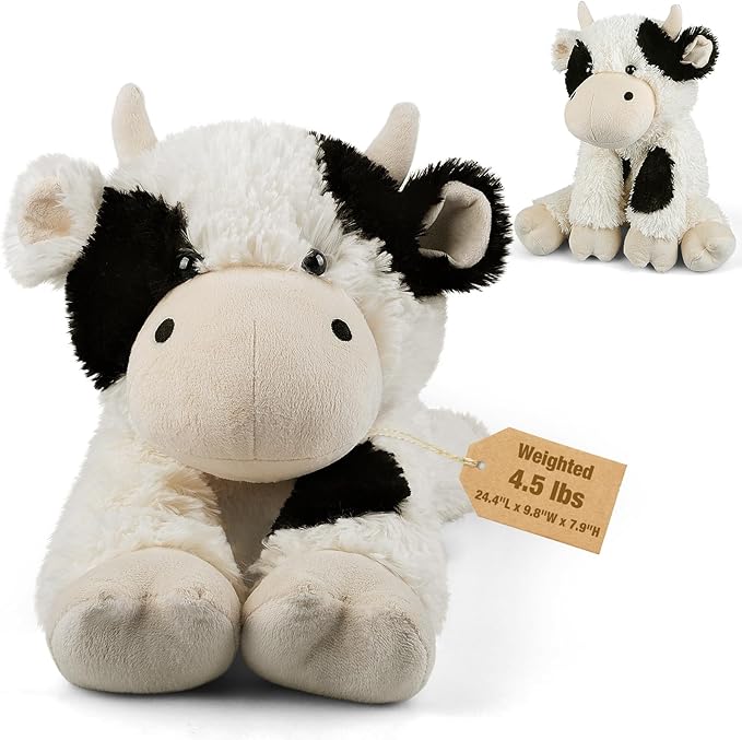 Bobbie & Laxi 24" & 4.5lbs Cow Stuffed Animal, Sitting & Laying Weighted Stuffed Animals, Cuddly & Soft Weighted Cow Plush for Adults & Kids, Cow Gifts for Christmas & Valentine’s Day