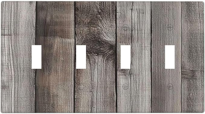 Light Switch Covers Vintage Brown Gray Wood Texture Quad Toggle Electrical Faceplate 4 Gang Wall Plate Decorative Switch Plates For Farmhouse Cabin Decor