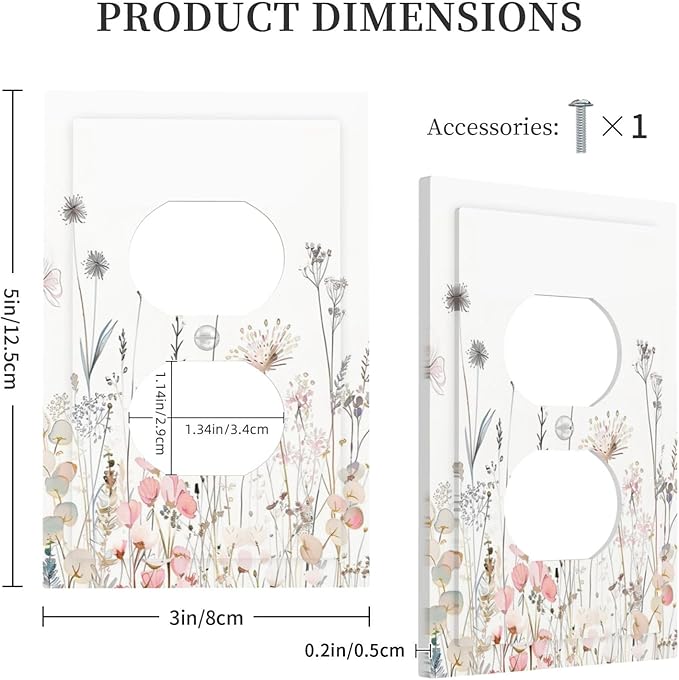 Floral Watercolor Wildflower Dandelion Plant Outlet Covers 1 Gang Duplex Light Switch Cover Decorative Switch Plates Electrical Receptacle Faceplate Wall Plate for Farmhouse Bed Room Decor