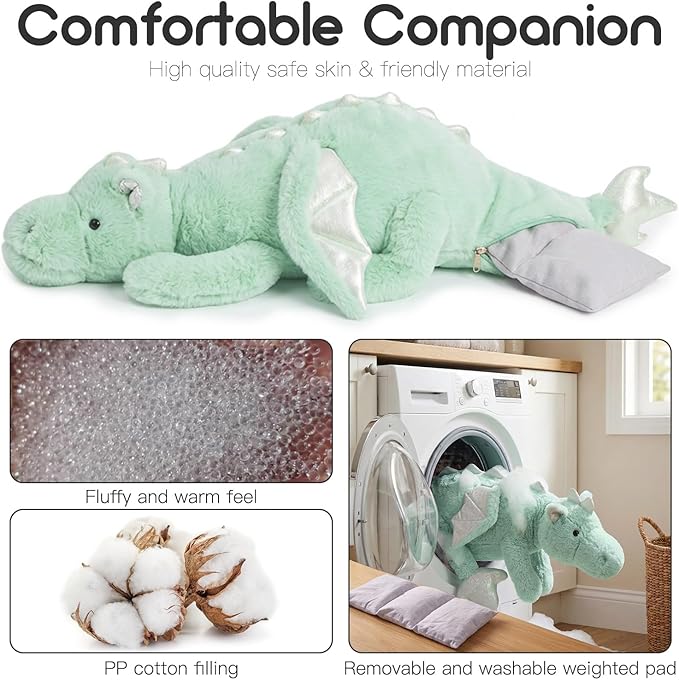 ARELUX Giant Weighted Winged Dragon Plush Toy - 35.4" 5lbs Soft Stuffed Animal for Comfort, Pterosaur Plushie Fuzzy Dinosaur Pillow Plushies Cuddly Removable and Washable Green