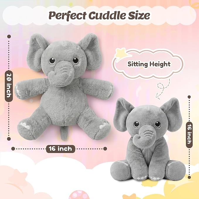 BRICHOEE 5lbs Weighted Elephant Stuffed Animals, 20'' Weighted Comfort Sensory Soothing Plush Toy, Cuddling Calming Cuddle Companion Gifts for Adults & Kids