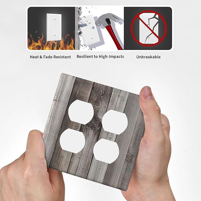 Outlet Covers Vintage Brown Gray Wood Texture 2 Gang Double Duplex Decorative Light Switch Covers Electrical Wallplates Socket Faceplate For Farmhouse Cabin Decor
