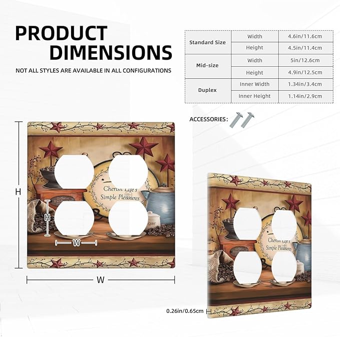 Kitchen Coffee Beans Cafe Country Cottage Lodge Hotel Life Texas Star Dining 2-Gang Device Duplex Wall Plate, Decorative Two Gang Double Duplex Receptacle Socket Outlet and Light Switch Cover Plate