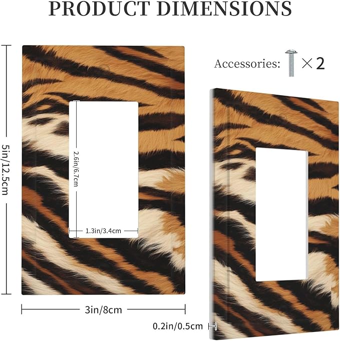 Tiger Texture Wild Animal Skin Pattern Print Decorative Outlet Covers 1 Gang Single Rocker Light Switch Cover Plate Wall Plates GFCI Faceplate for Kids Room Office Decor