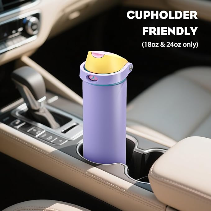 POWCAN 18 oz Insulated Water Bottle: 2-in-1 Push-Button Spout & Quick-Flip Straw, Leakproof, Cold 24Hrs, Fits Car Cup Holder, Metal Sports Water Bottle, Gift for Women, Girls, Daughter (Tangled Shine)