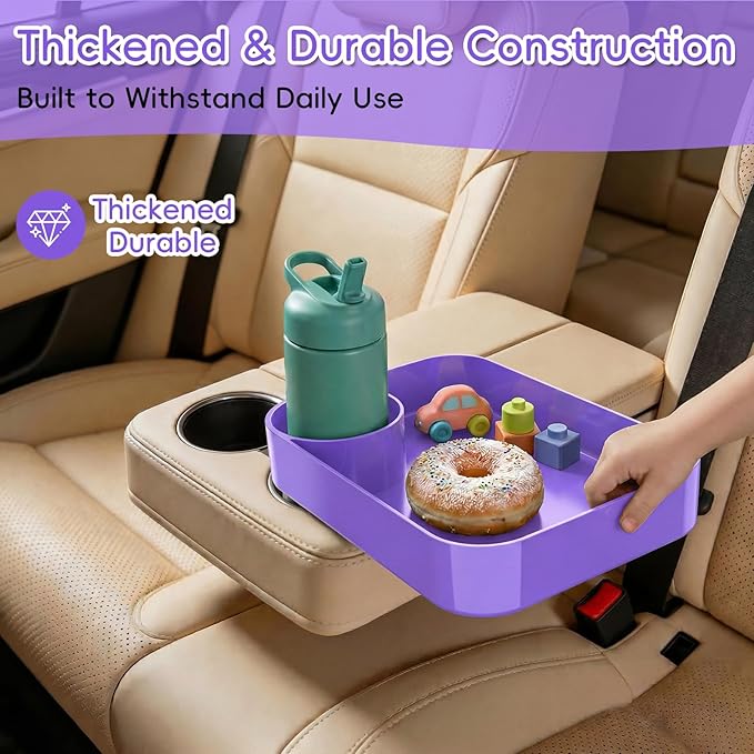 Kids Car Seat Tray, Travel Tray with Cup Holder for Toddler Baby, Kids Car Seat Food Snack Organizer for Road Trip, Stroller Snack Organizer Travel Must Haves Toddler Must Haves (Purple, 1 Pack)