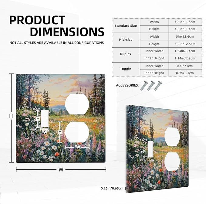 Wallplates Floral Landscape Rustic Nature Wildflower 1 Toggle 1 Duplex Switch Plate Electrical Gfci Faceplate Decorative Light Switch Covers For Bed Room Living Room Decor