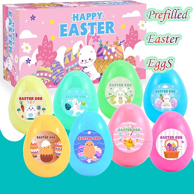 8Pack Butter Slime kit for Kids,Easter Basket Stuffers Party Favors Stretchy and Non-Sticky, Sensory Play Kit and Easter Basket Fillers Slime and Charms - Prefilled Eggs