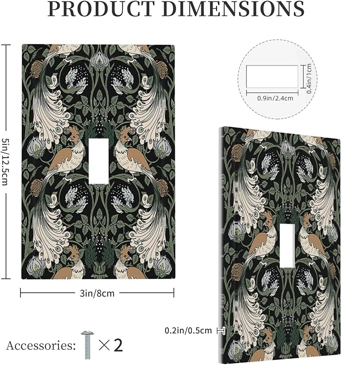 Decorative Light Switch Cover William Morris Vintage Floral Plants And Birds 1 Gang Single Toggle Decorator Outlet Wall Plate Device Electrical Faceplate Switchplates for Bedroom Home Decor