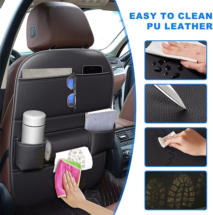 Back Seat Protector 2 Pack Fit For Jeep Grand Cherokee Car Kick Mats with Cup & Tissue Storage Organizer Pockets Waterproof Dirt Proof Faux Leather Auto Accessories For Kids(1 Pair Black)