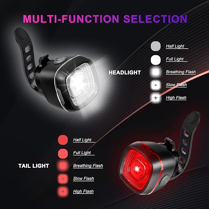 Bicycle Front & Rear Lights, Type-C Rechargeable LED Bike Light Set, IPX6,Waterproof Flashlight for Night Riding, Safety Headlight Taillight, Kids Girls Children's Bicycle Accessories